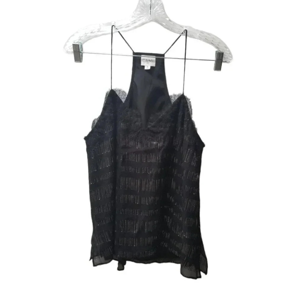 Cami NYC Black Gold Lace Trim Tank Silk S